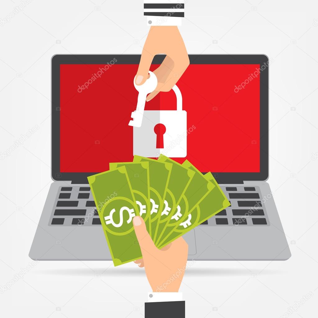 Businessman Han!   d Holding Money Banknote For Paying The Key From - businessman hand holding money banknote for paying the key from hacker for unlock laptop got ransomware malware virus computer